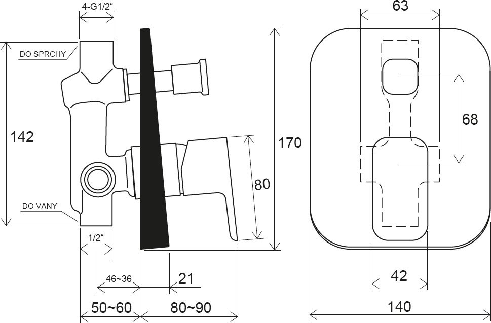 Ravak 10° Free black TD F 061.20 (X070156) Габаритные размеры