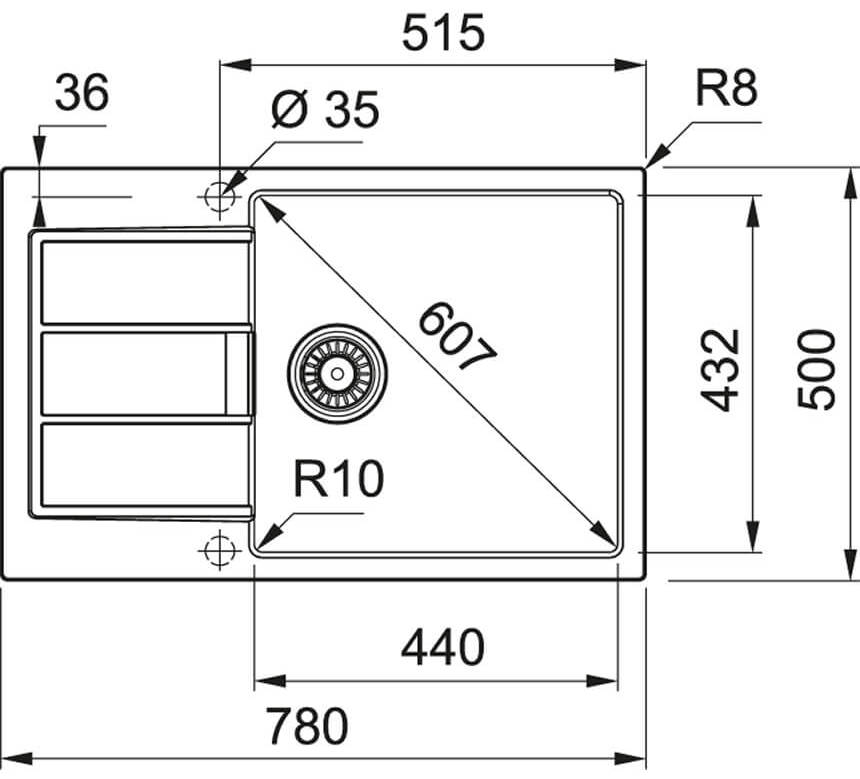 Franke Sirius 2.0 S2D 611-78 XL (143.0671.747) Габаритні розміри