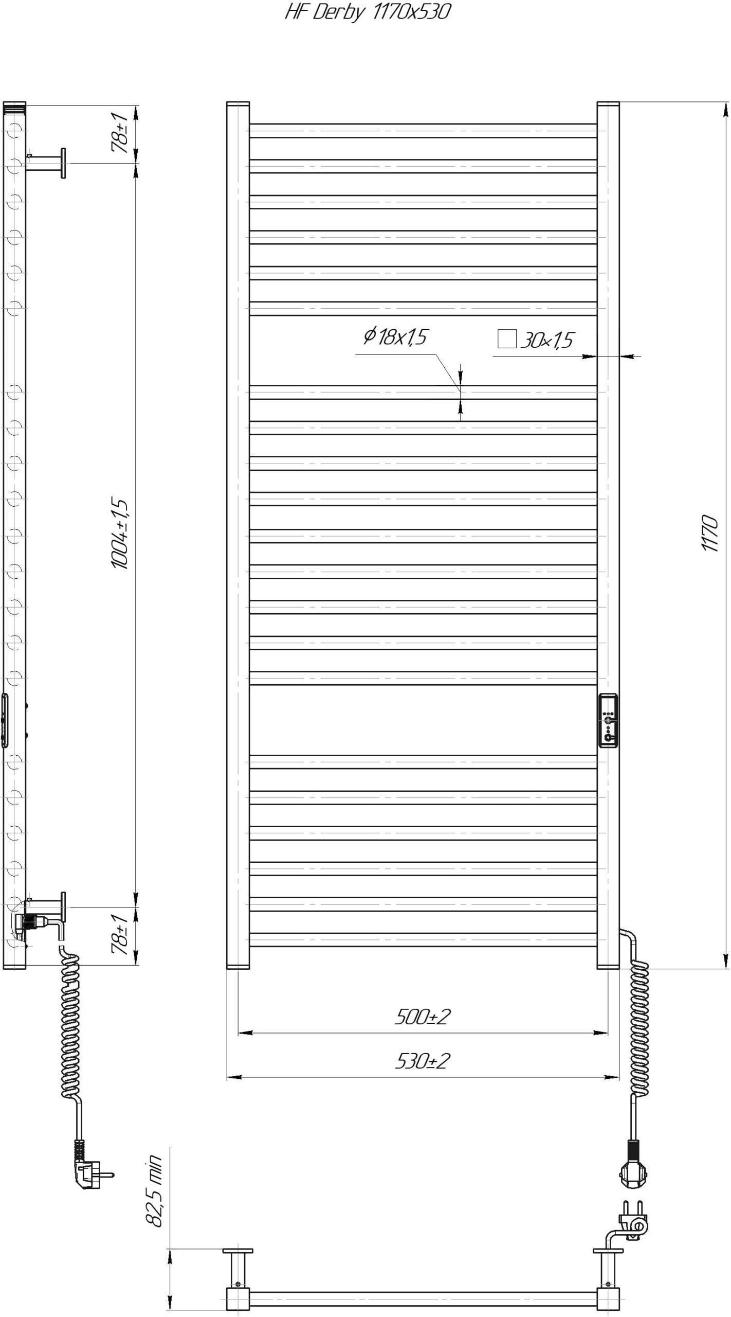 Hygge Family Derby 1170x530 мм, черный матовый (6.1.0404.06.BM) Габаритные размеры