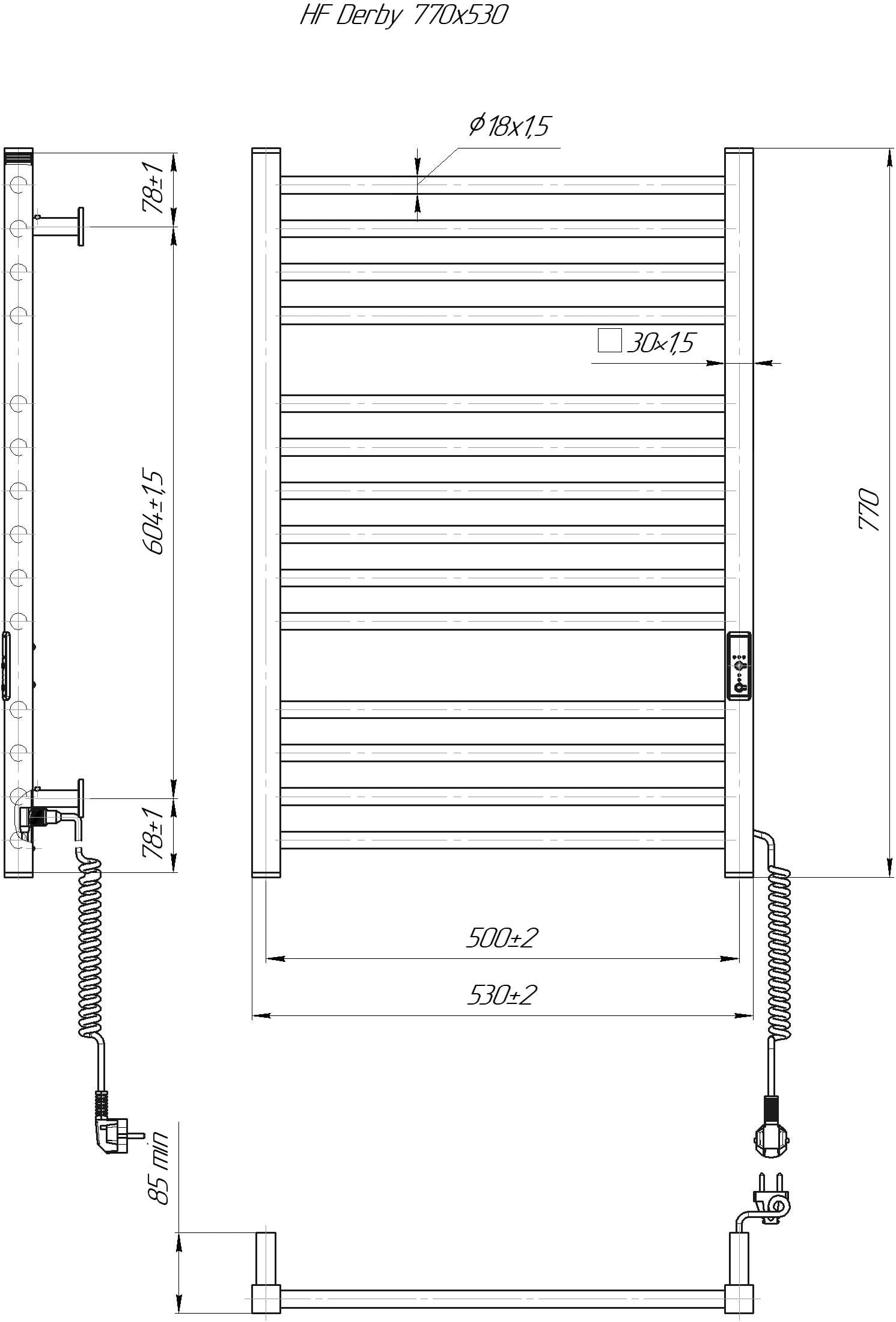 Hygge Family Derby 770x530 мм, черный матовый (6.1.0402.06.BM) Габаритные размеры