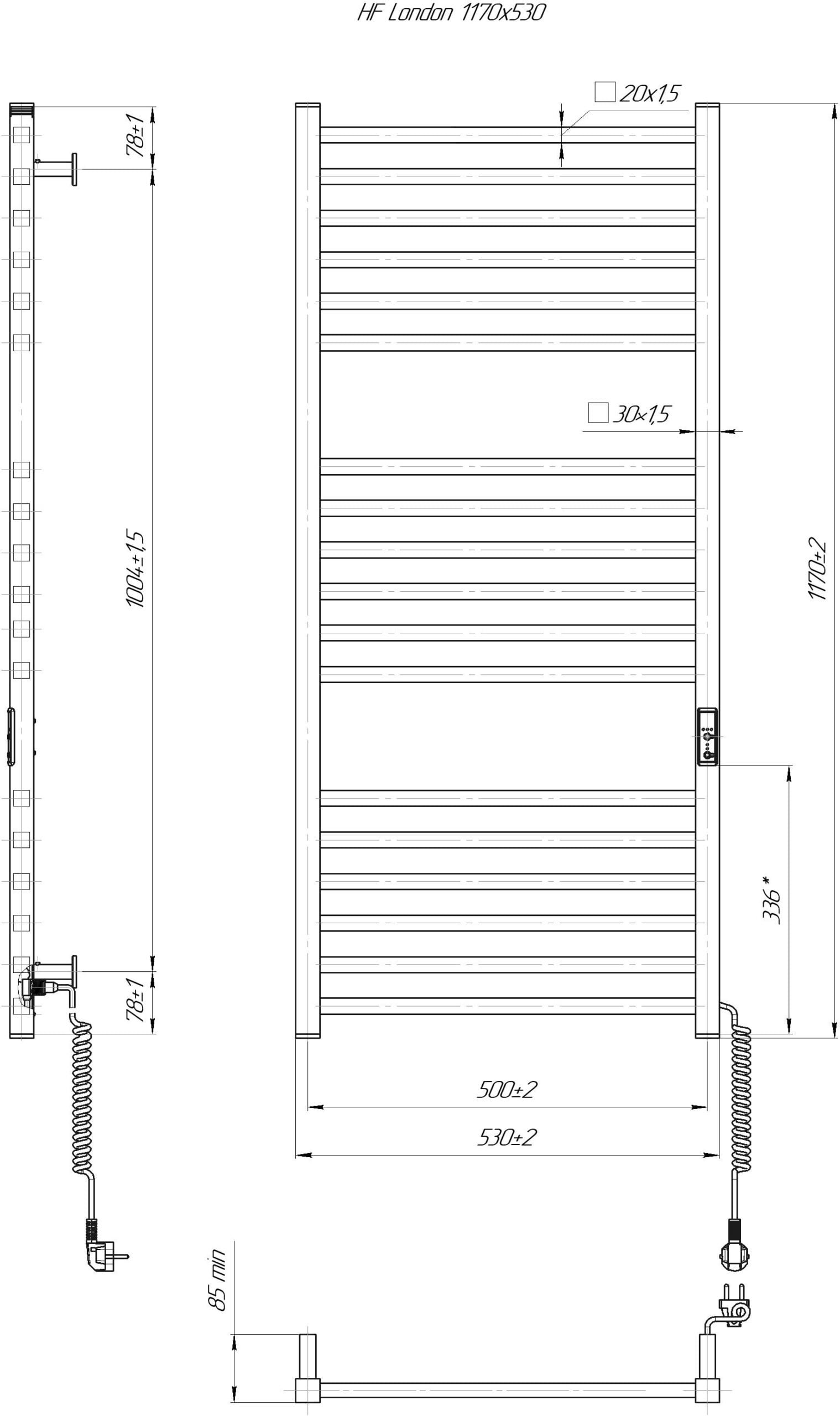 Hygge Family London 1170x530 мм, белый матовый (6.1.0104.06.WM) Габаритные размеры