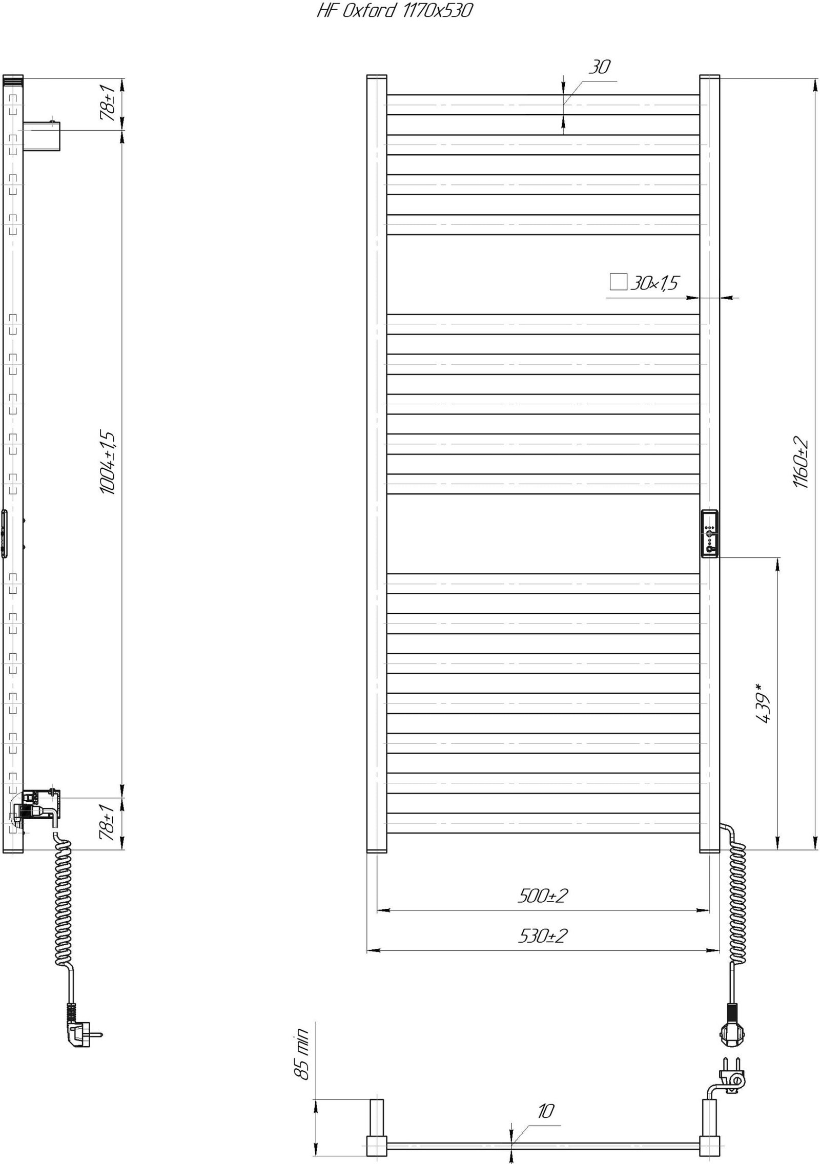 Hygge Family Oxford 1170x530 мм, черный матовый (6.1.0203.06.BM) Габаритные размеры