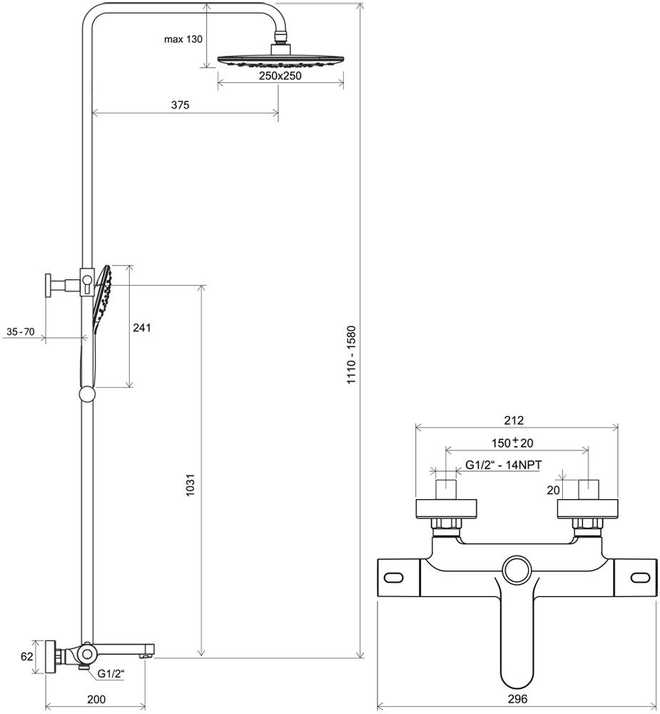 Ravak Termo TE 092.01CR (X070163) Габаритні розміри