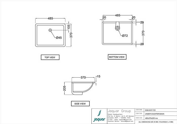 Jaquar Continental CNS-WHT-701 Габаритные размеры