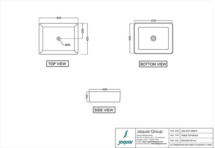 Jaquar JDS JDS-WHM-25907N Габаритні розміри