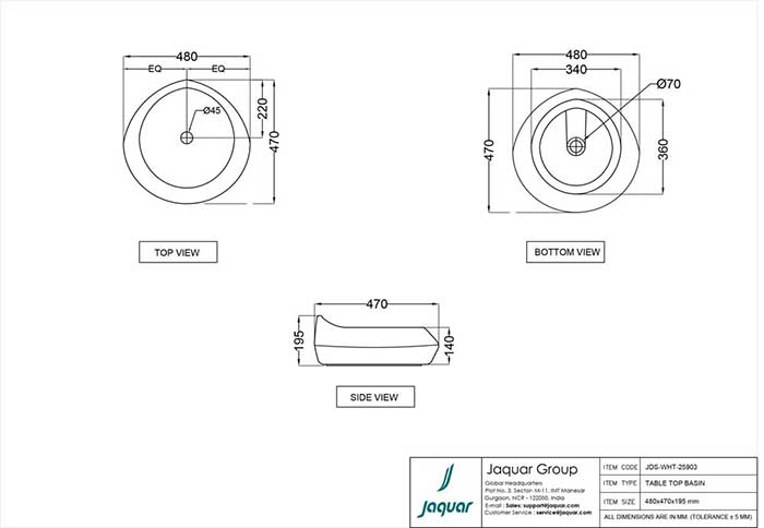 Jaquar JDS JDS-WHT-25903 Габаритные размеры