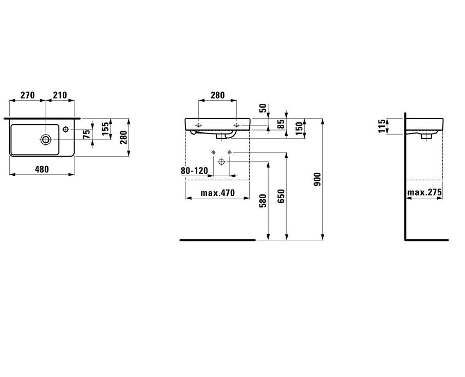 Laufen Pro New 48x28 см (H8159540001041) Габаритні розміри