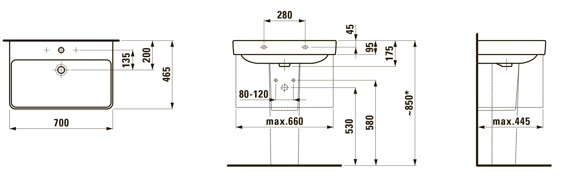 Laufen Pro S 70x46 см (H8109670001041) Габаритні розміри