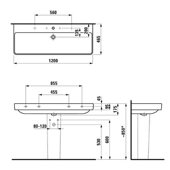 Laufen Pro S 120x46 см (H8149650001041) Габаритні розміри