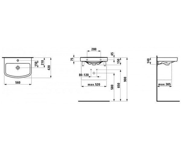 Laufen Kompas 56x42 см (H8101510001041) Габаритные размеры