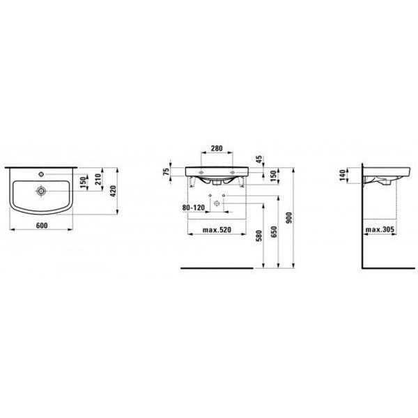 Laufen Kompas 60x42 см (H8101520001041) Габаритные размеры