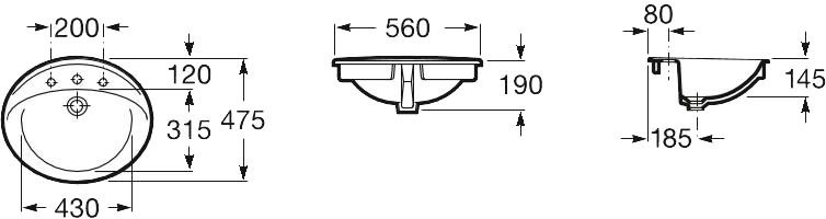 Roca Aloa A327865000 Габаритні розміри