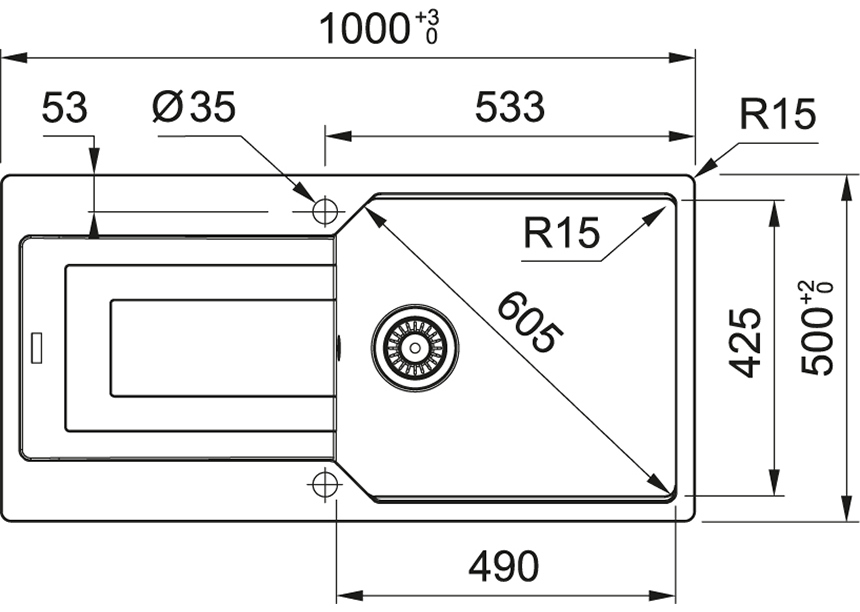 Franke Urban UBG 611-100 XL 114.0701.795  Габаритні розміри