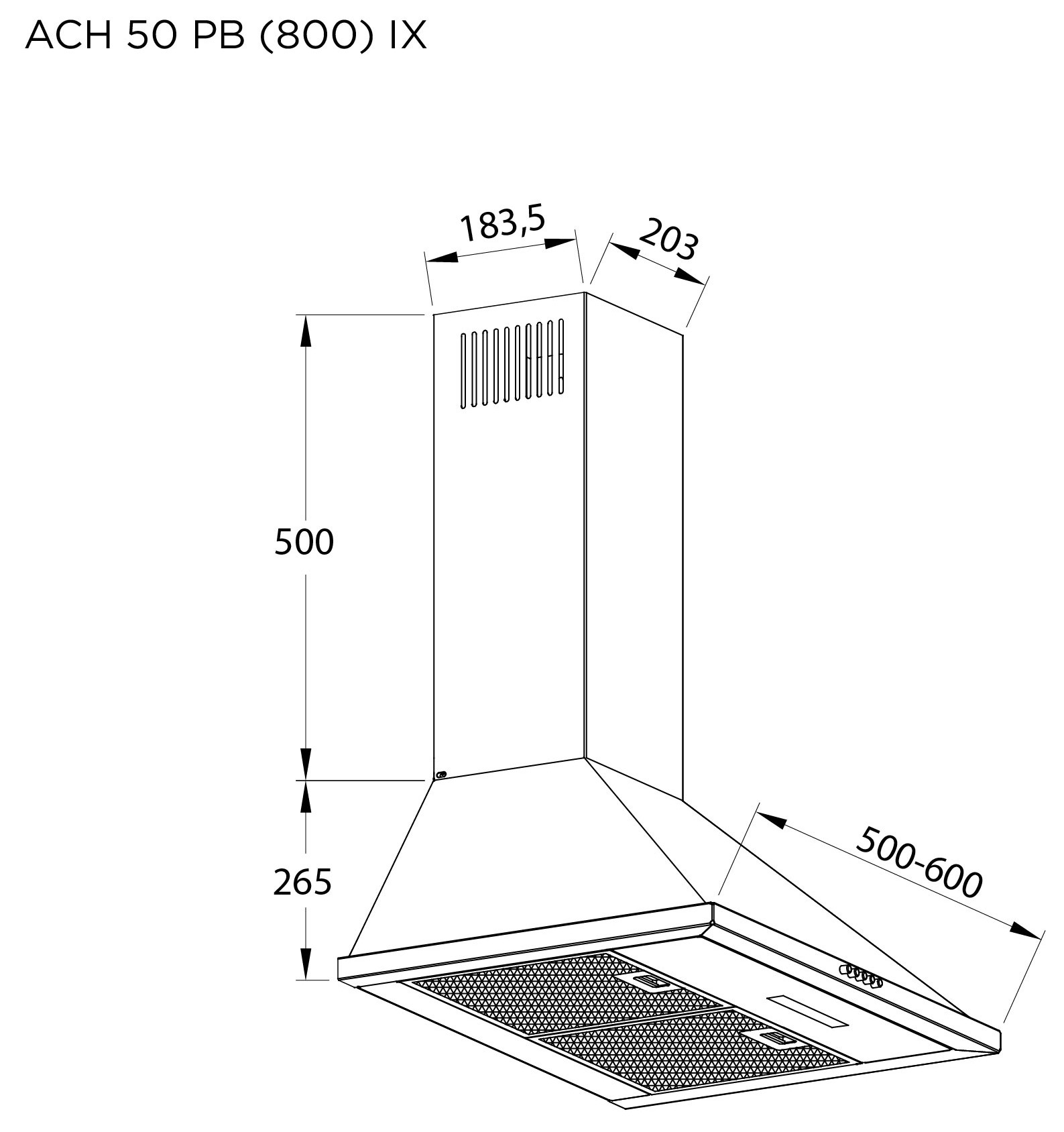 Pyramida ACH 50 PB (800) WH Габаритные размеры