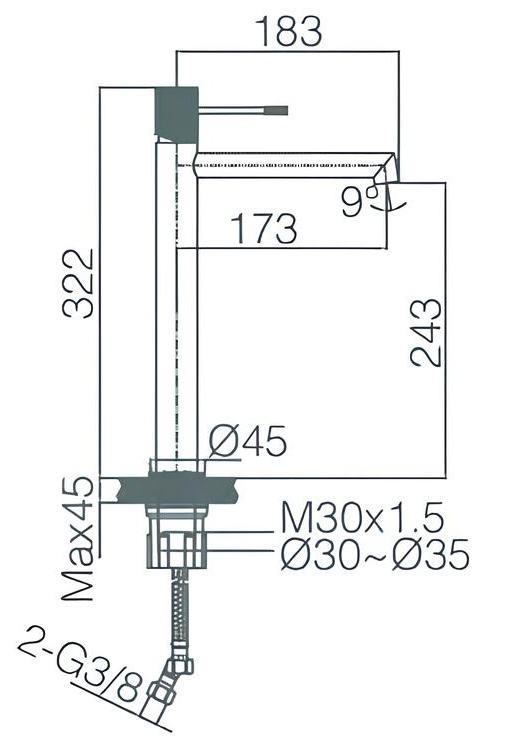 Imex Line Brushed Nickel BDD038-3NQ Габаритные размеры