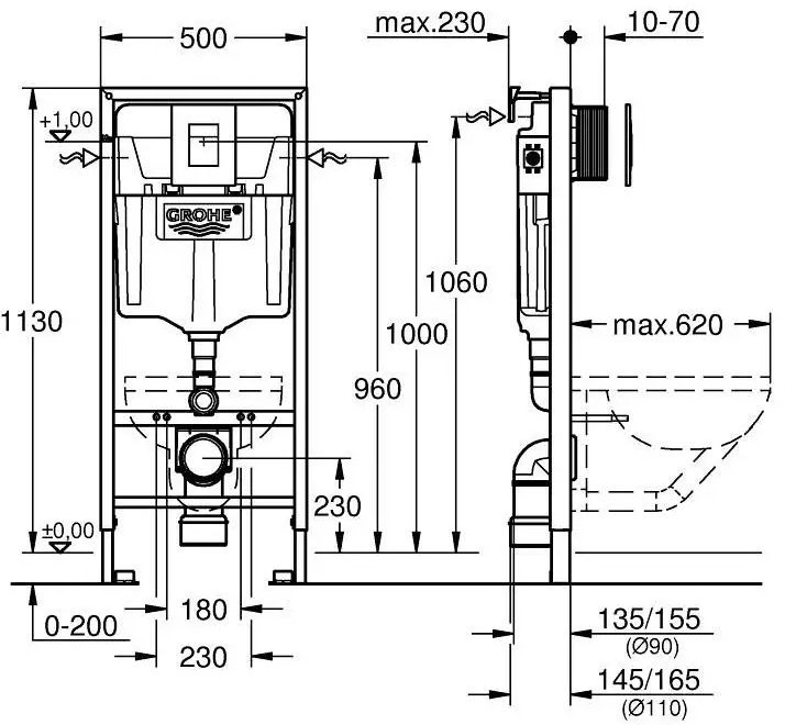 Grohe RAPID SL 3в1 (38772SH0) Габаритные размеры