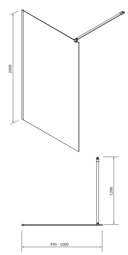 Cersanit Walk-in MILLE 100*200 (S161-01) Габаритні розміри