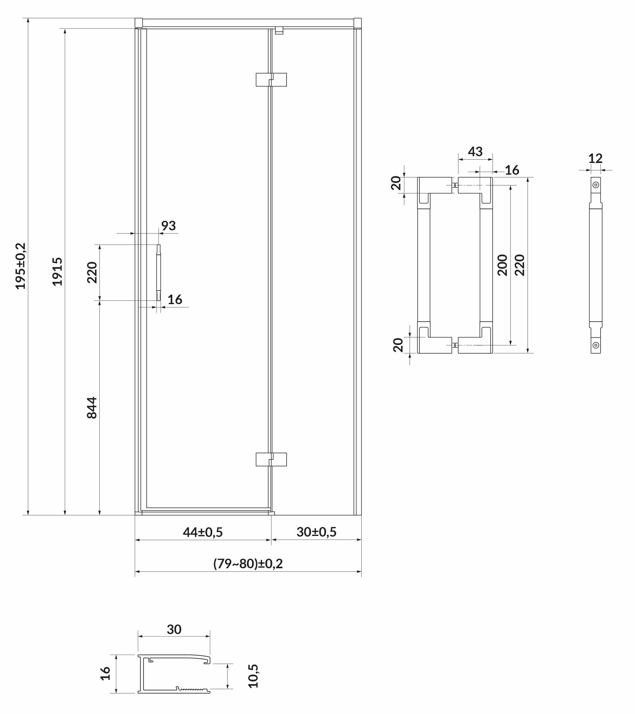 Cersanit Larga 80x195 (12312-01) Габаритные размеры