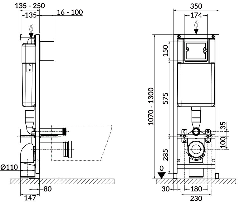 Cersanit B599 Tech Line Base + Arteco Clean On (S701-627) Габаритні розміри