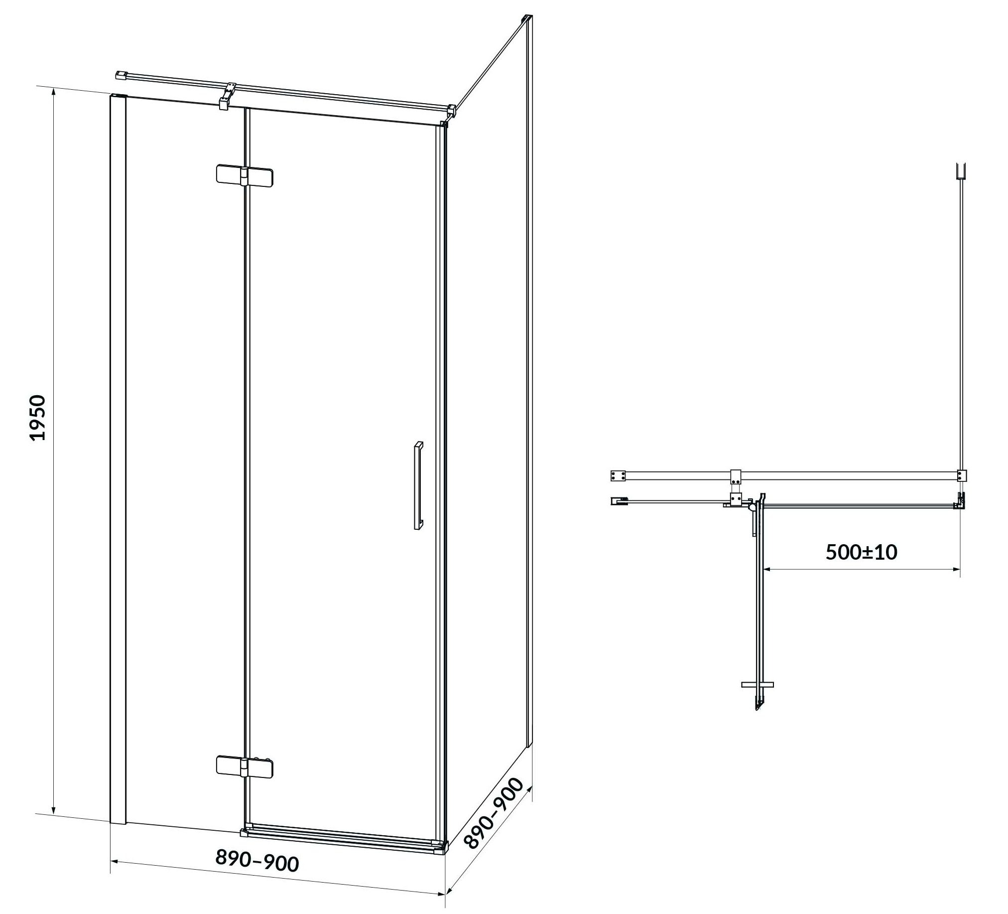 Cersanit Jota 90x90x195 L (12389-01) Габаритные размеры