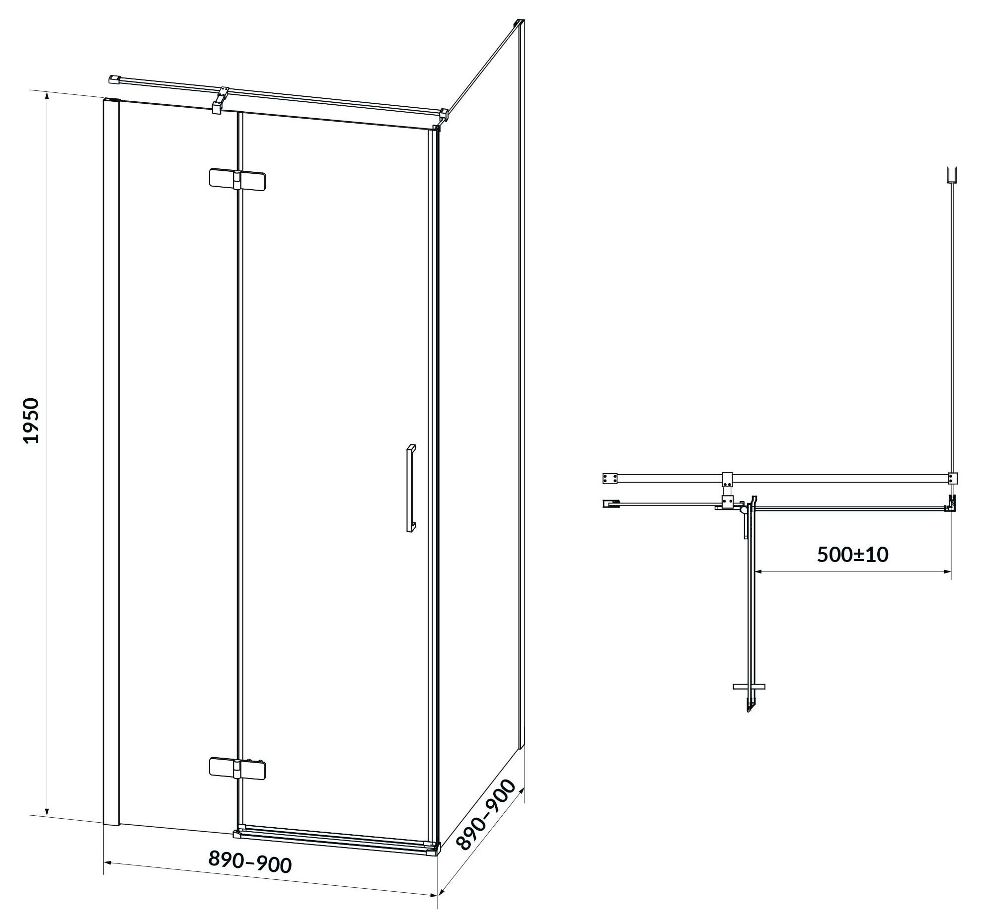 Cersanit Jota 90x90x195 R (12390-01) Габаритні розміри