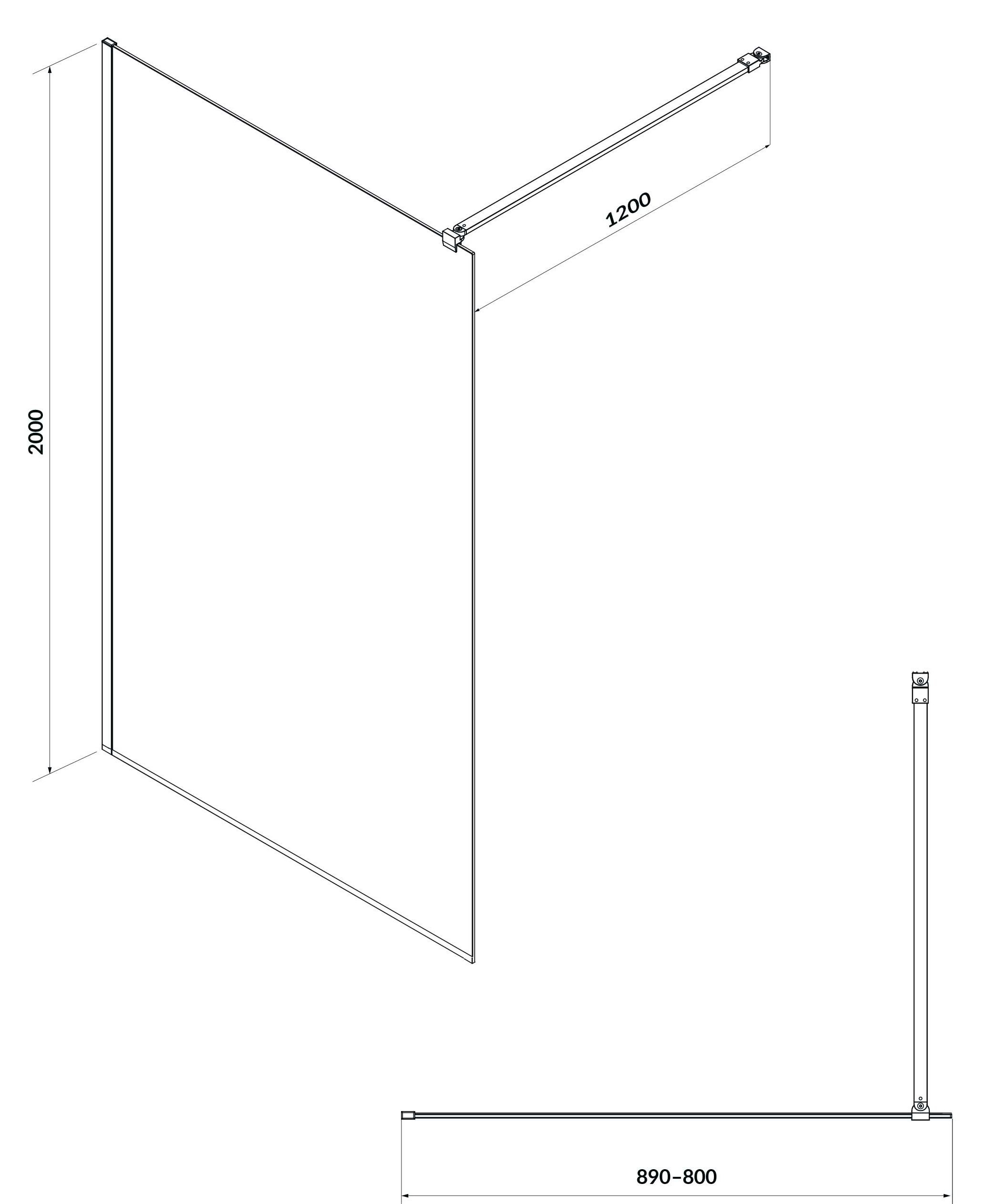 Cersanit Walk-in MILLE (12393-01) Габаритні розміри