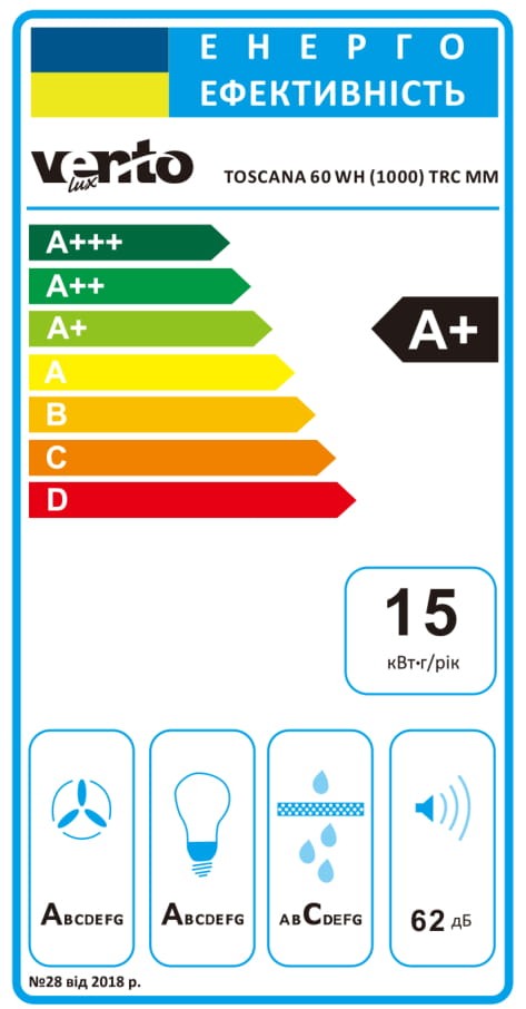 Кухонна витяжка Ventolux TOSCANA 60 WH (1000) TRC MM характеристики - фотографія 7