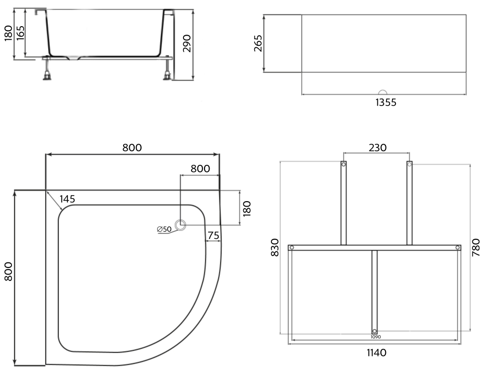 Lidz Kapielka ST80x80x26 Габаритні розміри