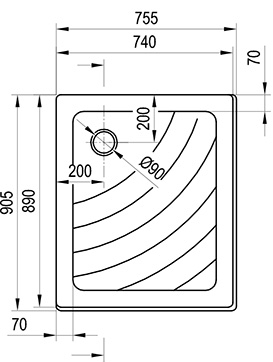 Ravak Kaskada 75x90 Aneta PU-R (A003701120) Габаритные размеры