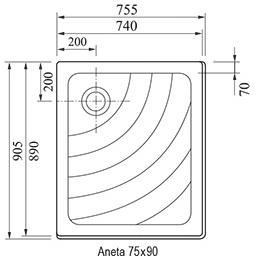 Ravak Kaskada 75x90 Aneta LA-R (A003701220) Габаритні розміри