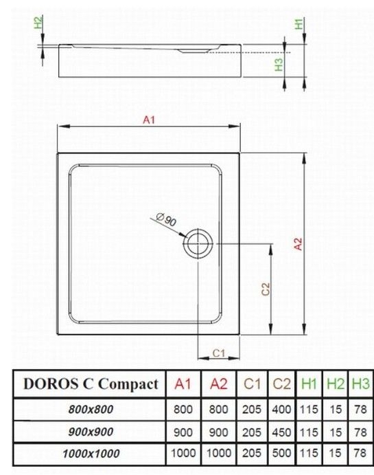 Radaway Doros C Compact 100x100 (SDRC1010-05) Габаритные размеры