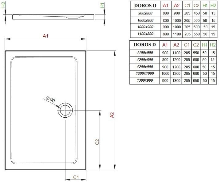 Radaway Doros D 110x80 (SDRD1180-01) Габаритні розміри