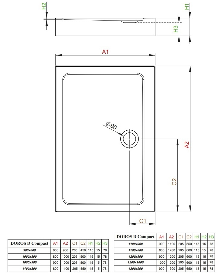 Radaway Doros D Compact 110x80 (SDRD1180-05) Габаритні розміри