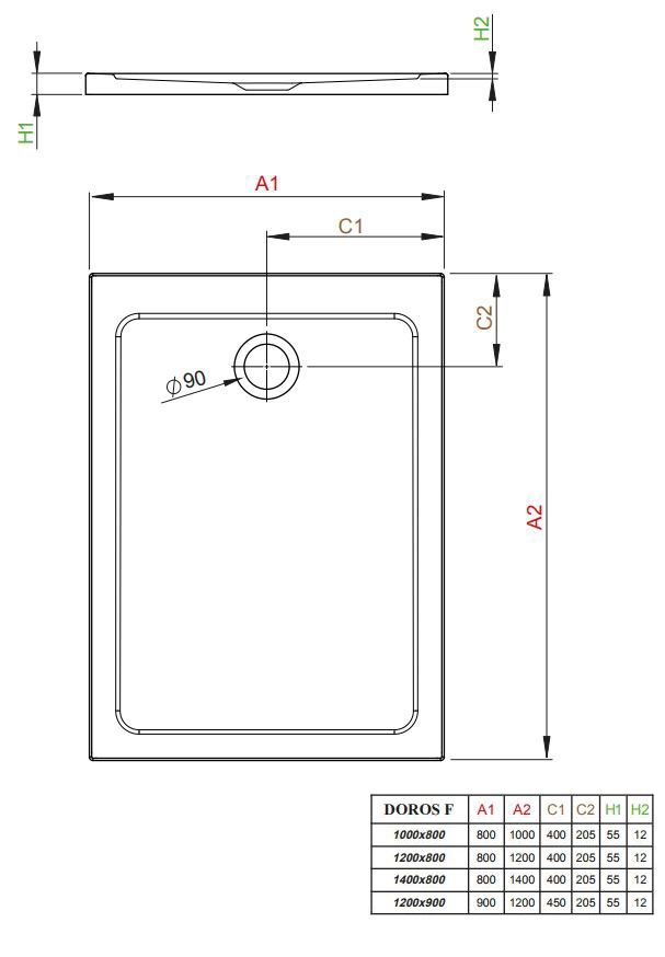 Radaway Doros F 100x80 (SDRF1080-01) Габаритні розміри