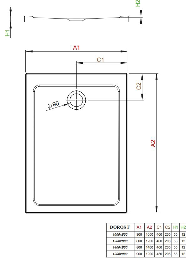 Radaway Doros F 120x90 (SDRF1290-01) Габаритні розміри