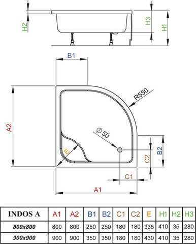 Radaway Indos A 80x80 (SIA8080-01) Габаритные размеры