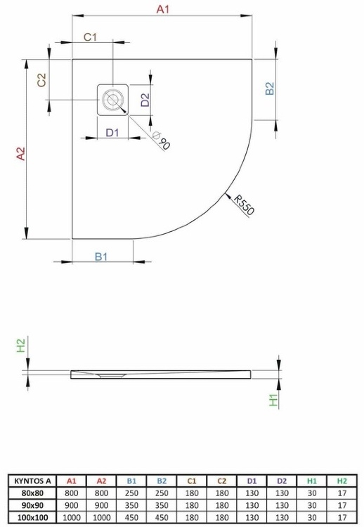 Radaway Kyntos A 90x90 (HKA9090-04) Габаритні розміри