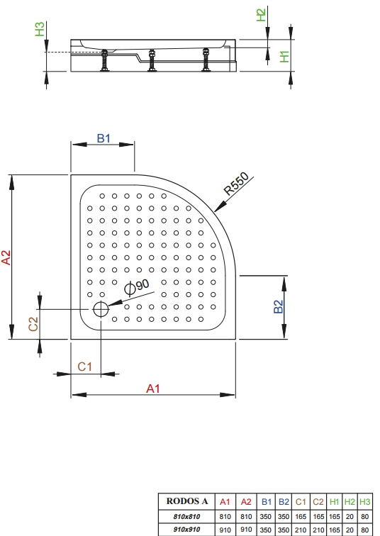 Radaway Rodos A 80x80 (4P88155-03) Габаритные размеры