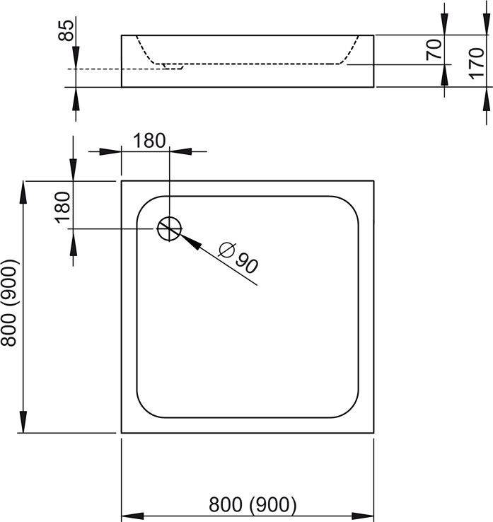 Radaway Siros C Compact 80x80 (SBC8817-2) Габаритные размеры