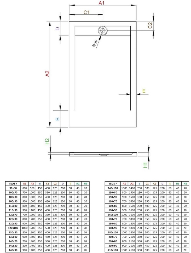 Radaway Teos F 140x80 (HTF14080-04) Габаритні розміри