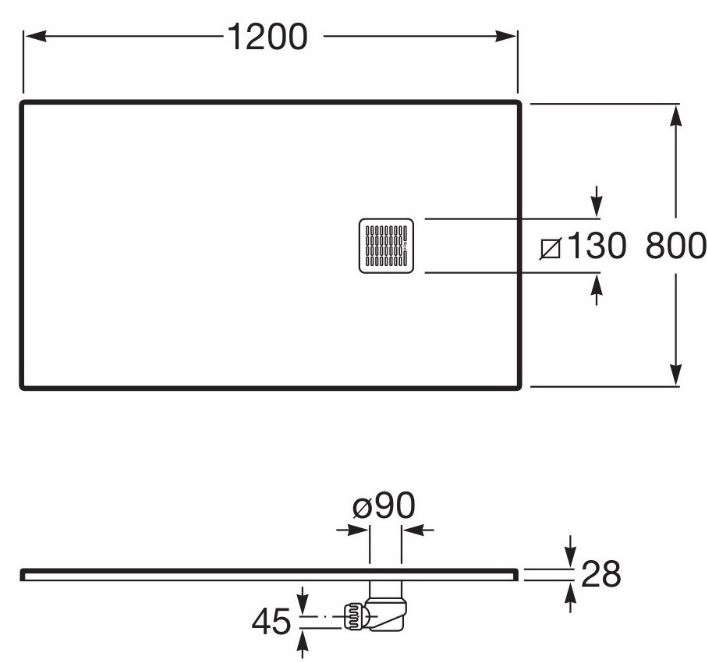 Roca Terran 120x80 (AP1014B032001640) Габаритні розміри