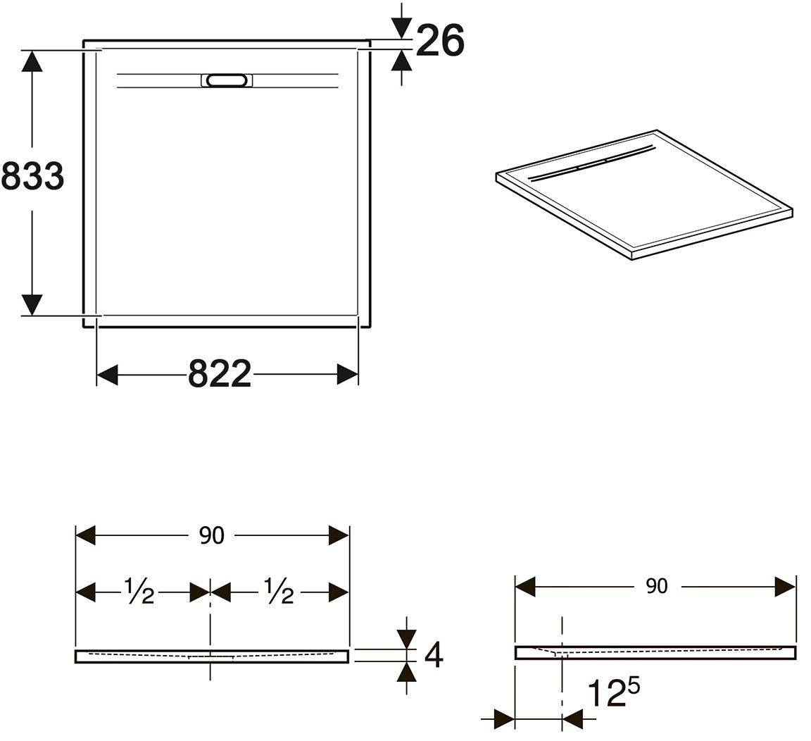 Geberit Sestra 550.250.00.2 90x90 Габаритні розміри