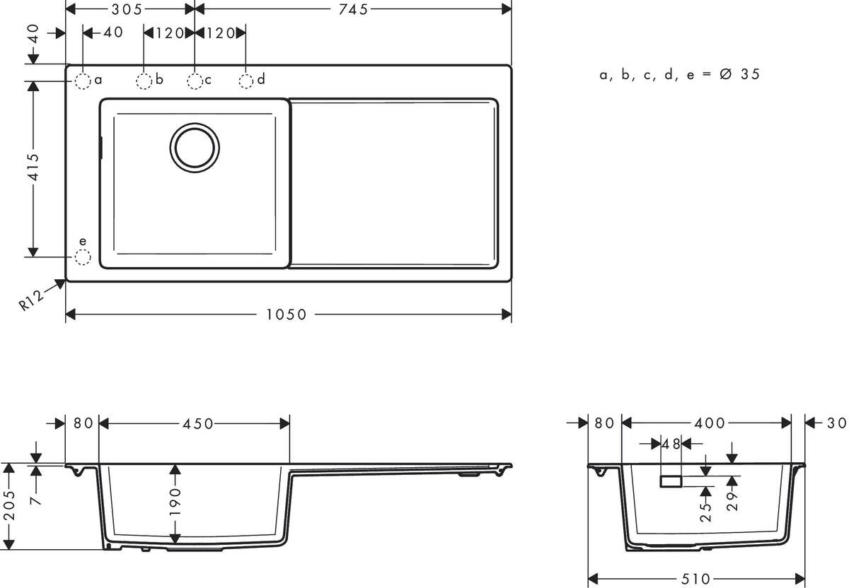 Hansgrohe S51 S5110-F450 43330170 Габаритні розміри