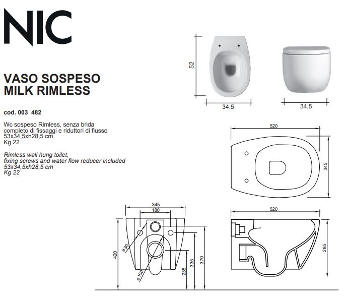Nic Design Milk Sabbia (003482001) Габаритні розміри