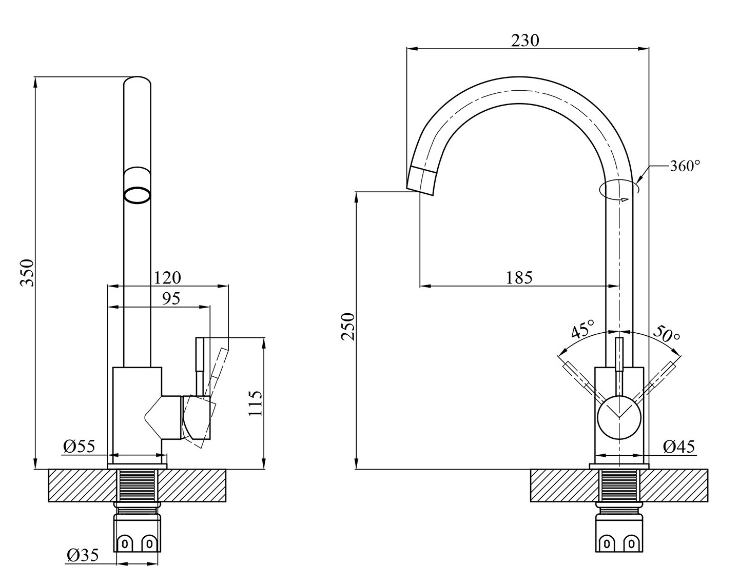 Agua Acero - INOX035NM Габаритні розміри