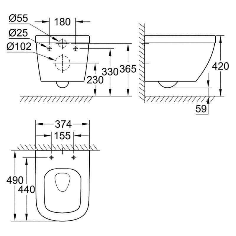 Grohe Euro Ceramic (39206000_39330001) Габаритні розміри