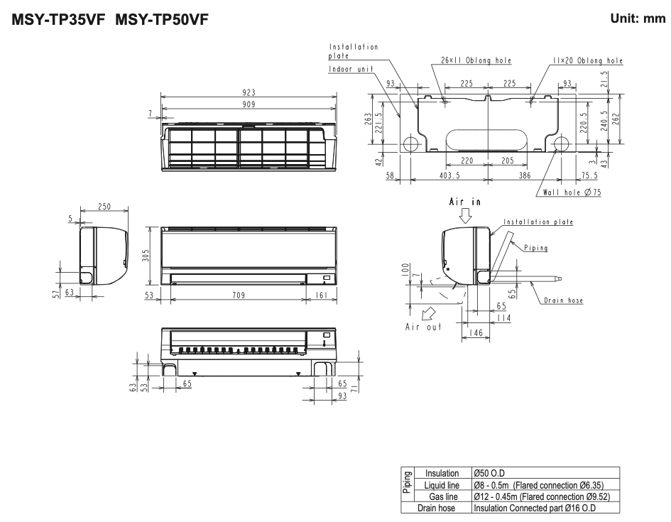 Mitsubishi Electric MSY-TP35VF Габаритні розміри