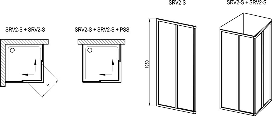 Ravak SRV2-90 S 195 Transparent (14V703O2Z1) Габаритные размеры