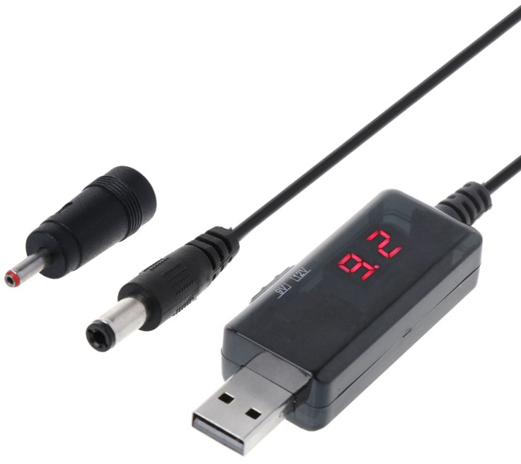 Повышающий кабель питания с 5 В до 9 В/12 В (с переключателем) Dynamode USB 5V to DC 9V/12V 5.5*2.1/3,5*1,35 mm (KWS-912V)