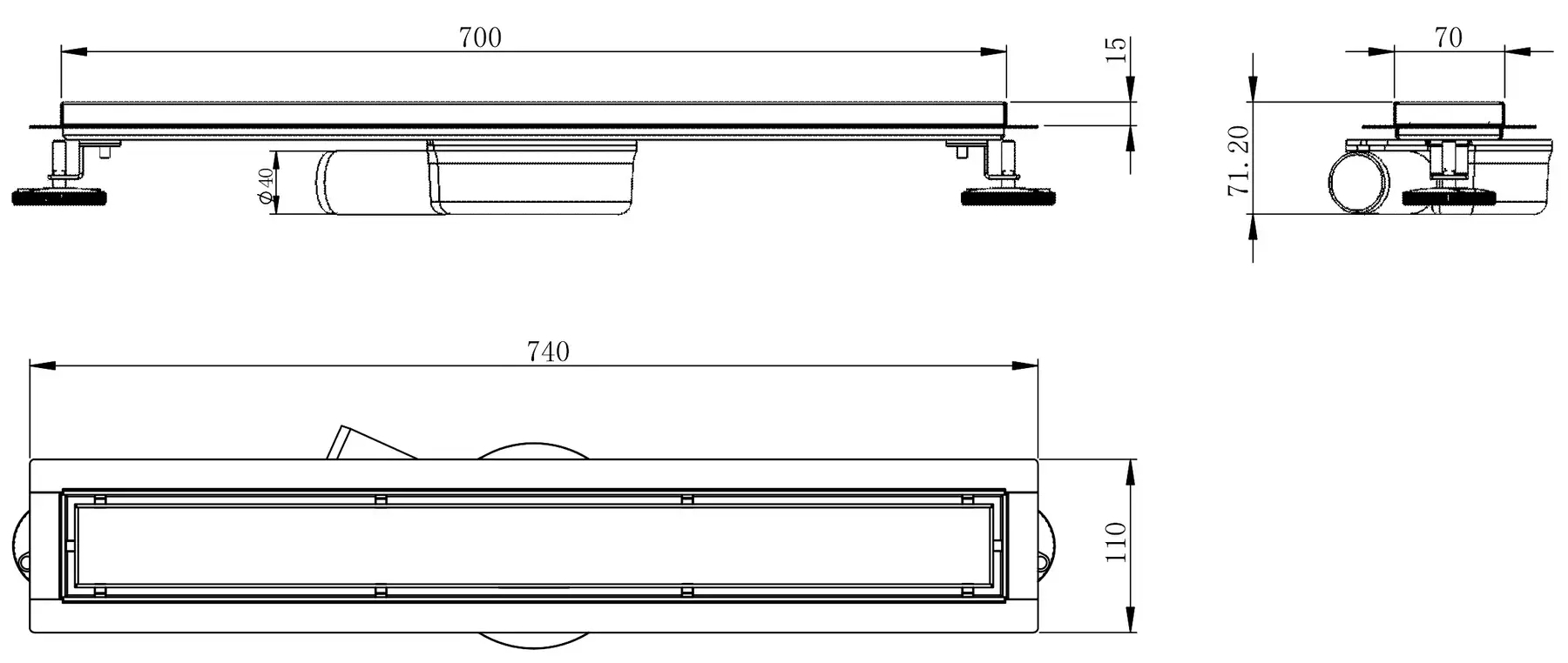 Volle Master Linea Onda 700мм (9046.210204) Габаритные размеры